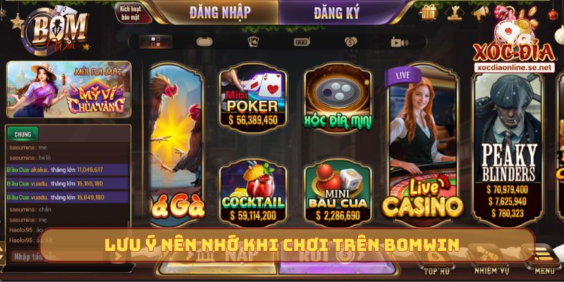 Lưu ý nên nhớ khi chơi trên Bomwin